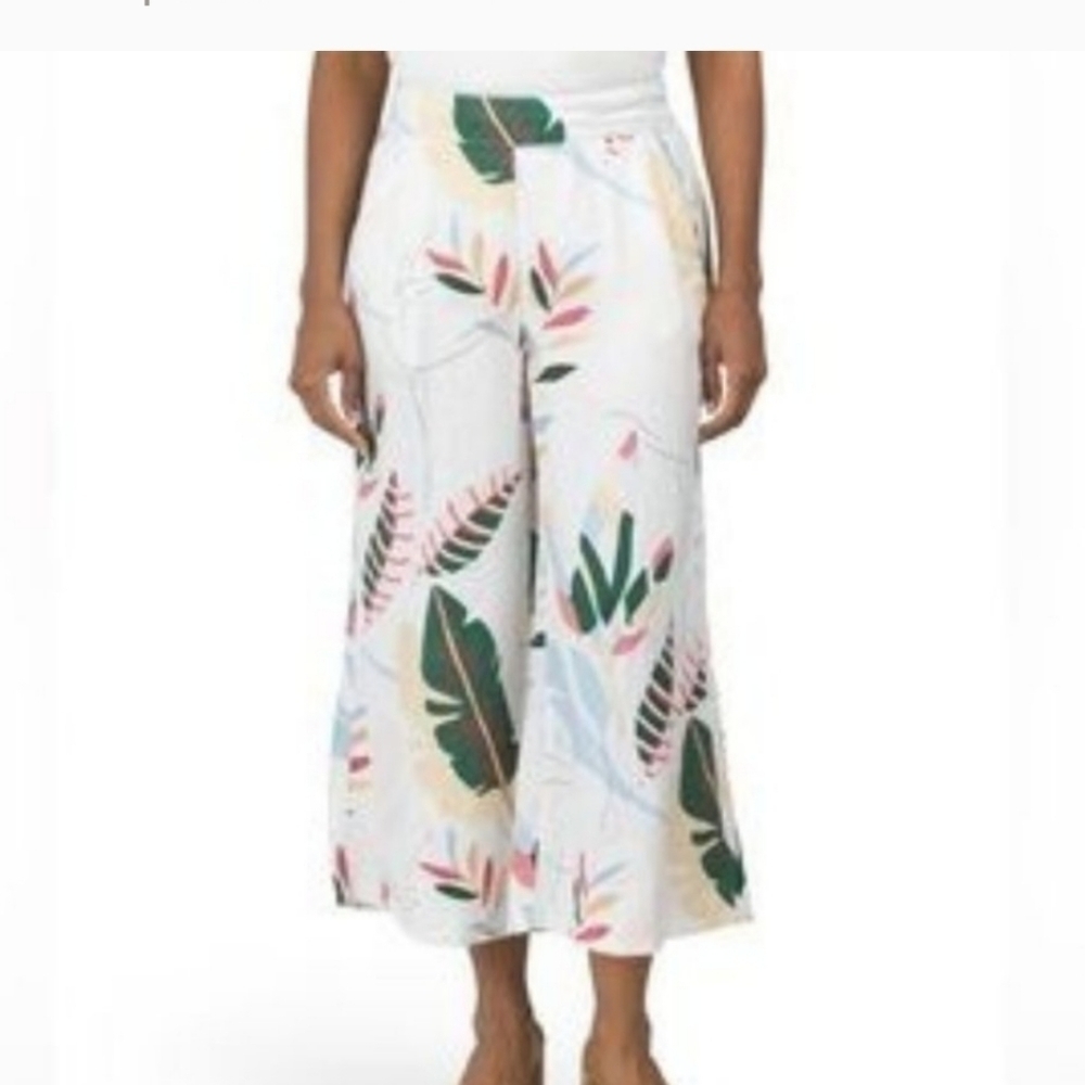 Cynthia Rowley Plus Linen Tropical Floral Print Wide Leg Pants Size 1X
